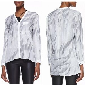 Helmut Lang Mars Print White Grey V Neck Top